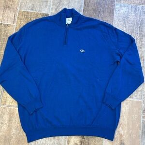 Lacoste Mens Blue Wool Knit 1/4 Zip Pullover Sweater Size 8